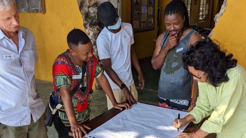 participants working on solutions at the green destination workshop on Chumbe Island