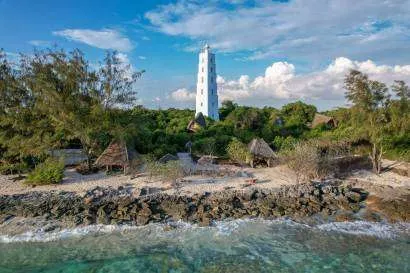 the Chumbe beach with the light house in the background