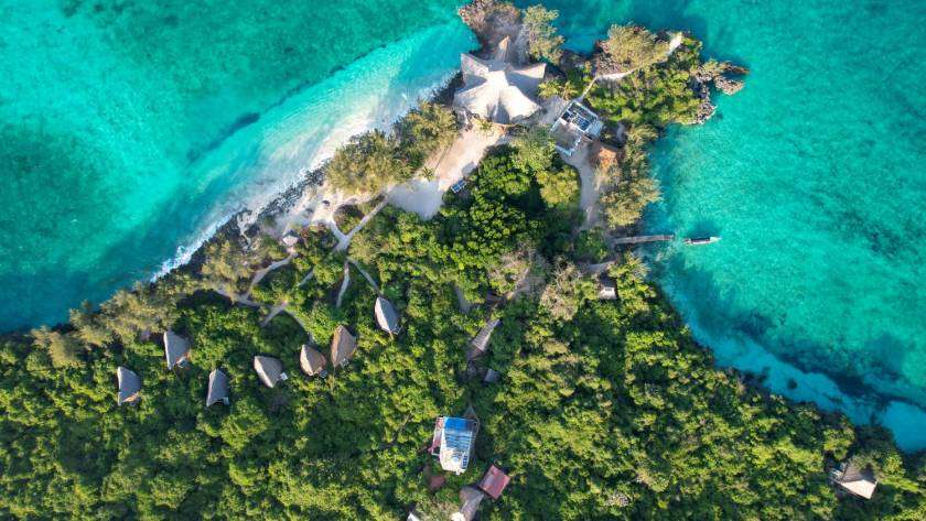 a drone shot of Chumbe Island