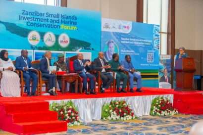 ministers and His Excellency Dr Hussein Ali Mwinyi, President of Zanzibar listening to Riedmillers presentation