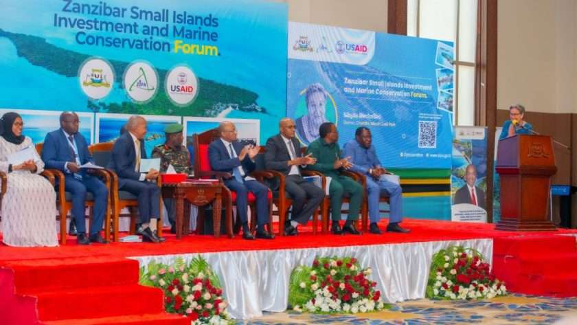 ministers and His Excellency Dr Hussein Ali Mwinyi, President of Zanzibar listening to Riedmillers presentation